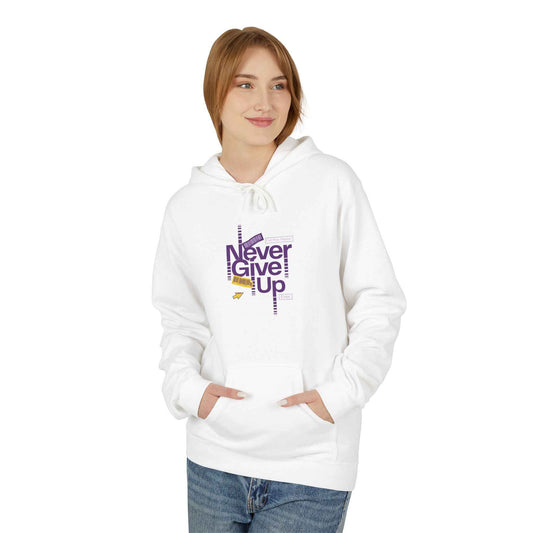 Never Give Up Hoodie — Motivational Purple & Gold Inspirational Pullover