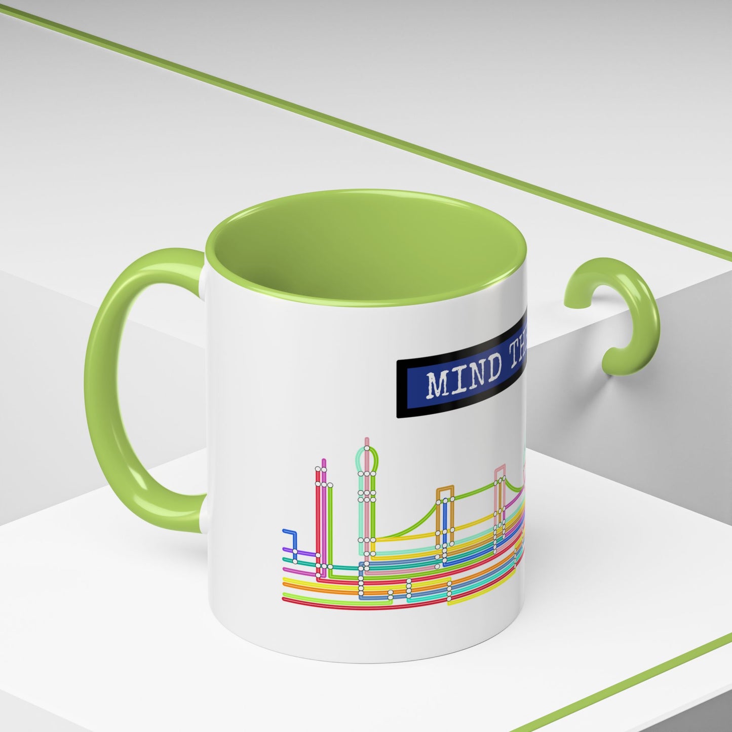 Mind the Gap Coffee Mug — Colorful City Skyline Accent Mug (11/15oz)