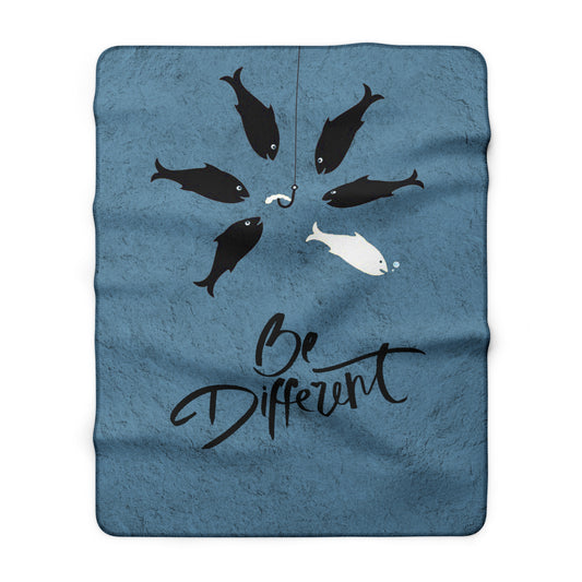 Be Different Sherpa Fleece Blanket — Inspirational Fish Design, Cozy Throw for Gifts & Home