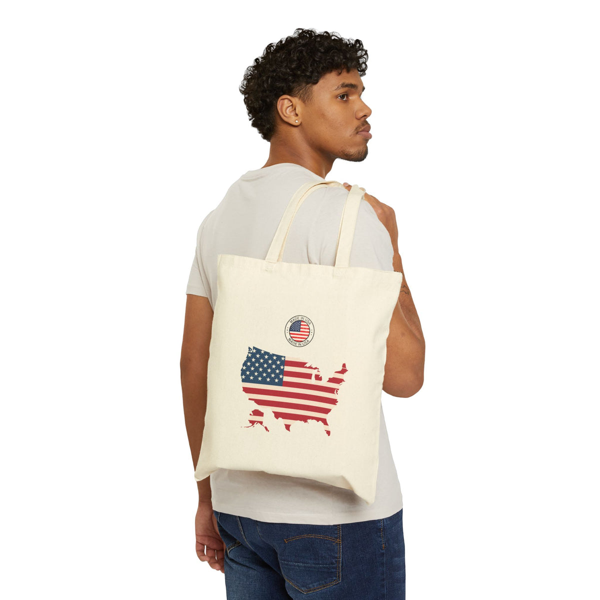 Canvas Tote Bag, Double Sided USA Tote Bag, Chai Lover Gift, Reusable Shopping Bag, Patriotic Tote, American Flag Tote Bag, Eco-Friendly - Conscience Garment
