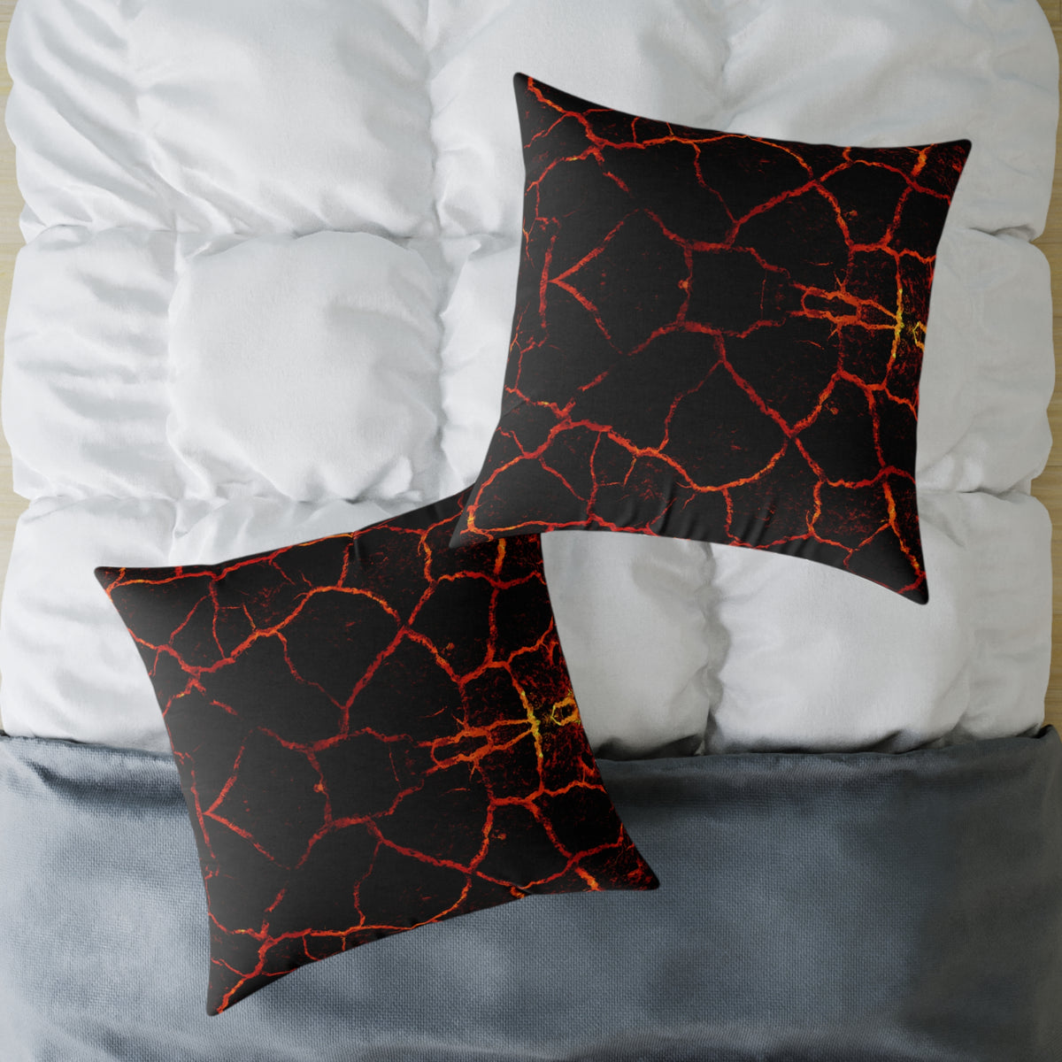 Lava Crackle Square Pillow — Fiery Red Black Decorative Throw Pillow