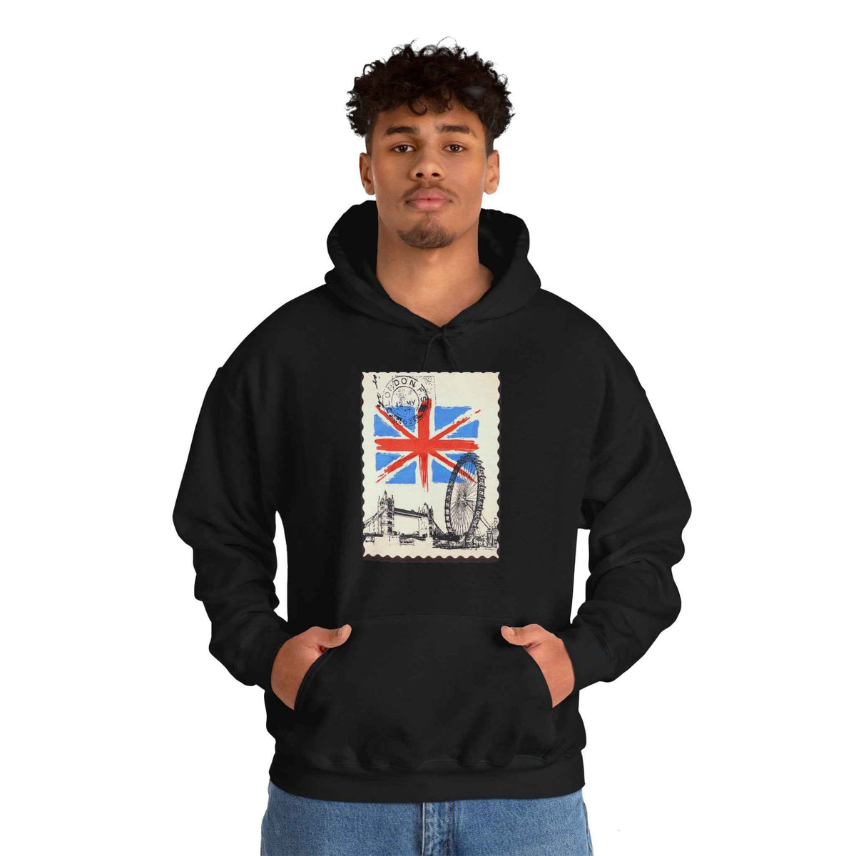 England Hoodie, Unisex, White, UK, Stamp, British, Gift, Conscience Garment, London, Mindfulness, Inspiration, Black, White