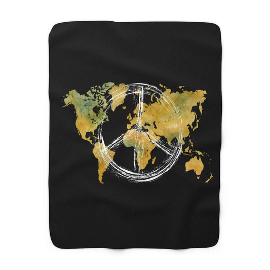 World Map Peace Sign Sherpa Blanket — Cozy Travel-Inspired Throw