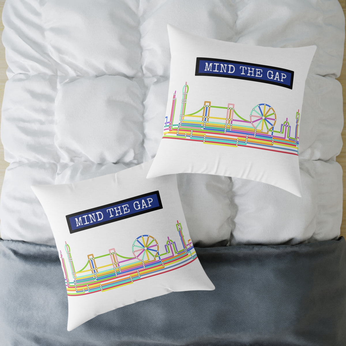 Mind The Gap London Skyline Throw Pillow