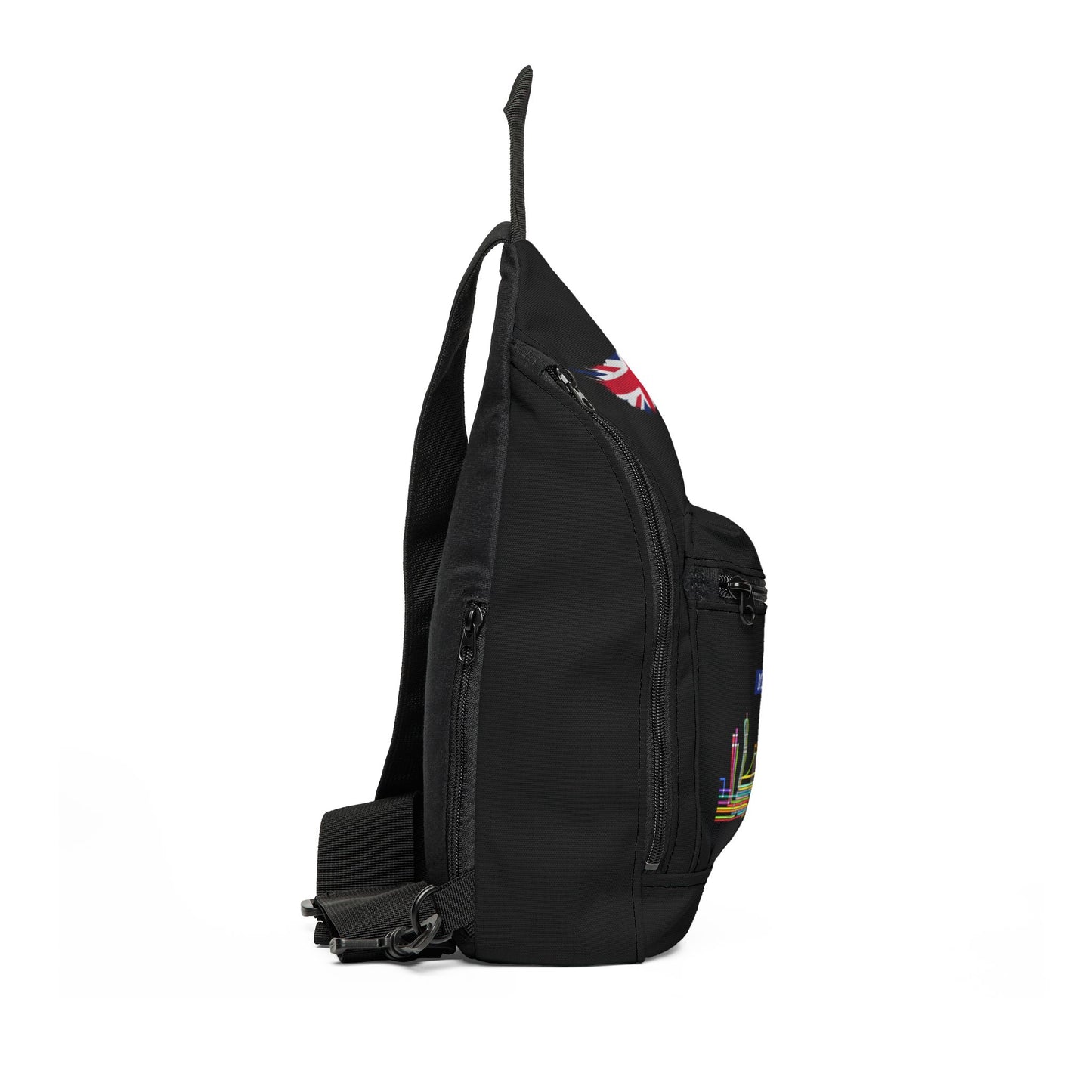 Mind the Gap London Sling Bag — Neon Skyline & Union Jack Travel Crossbody