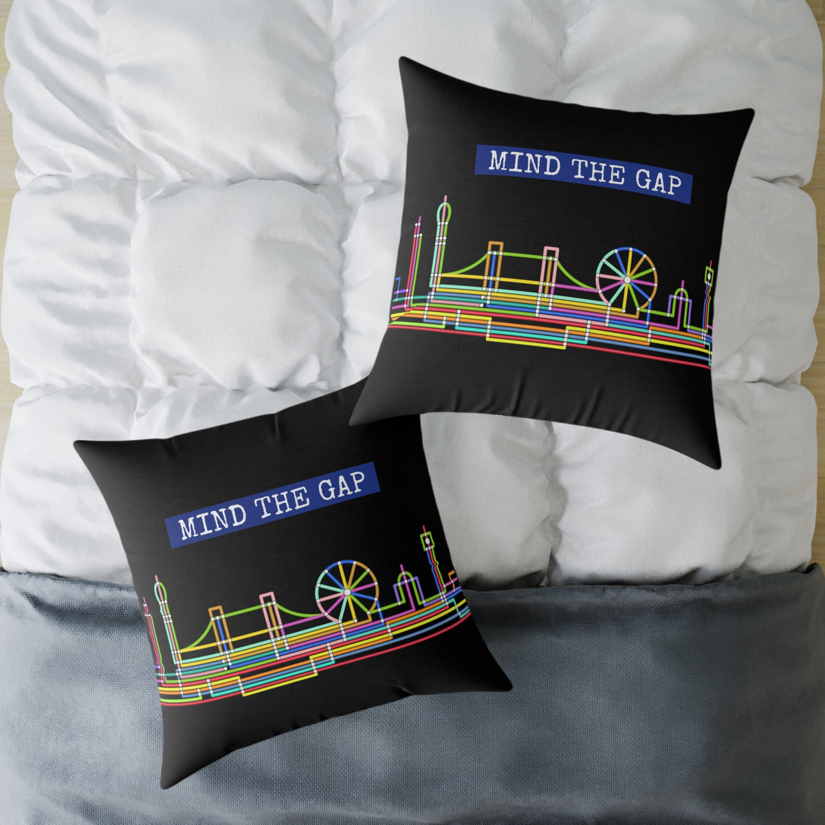 Mind The Gap Skyline Pillow — Neon London Decorative Throw Pillow