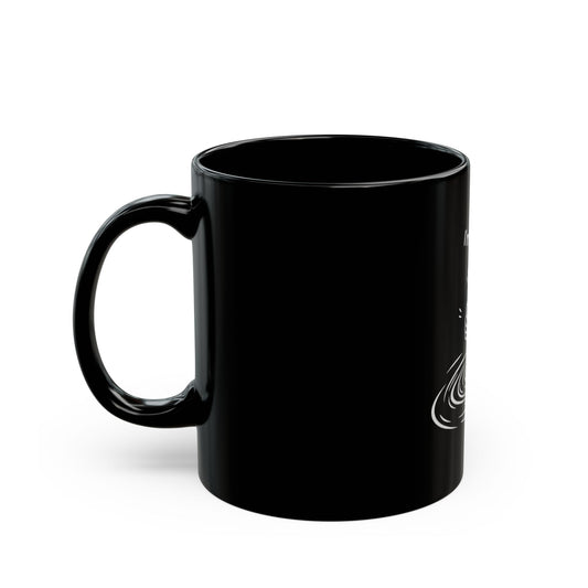Funny "I'm Fine" Black Mug — Thumbs Up Drowning Illustration (11oz, 15oz)