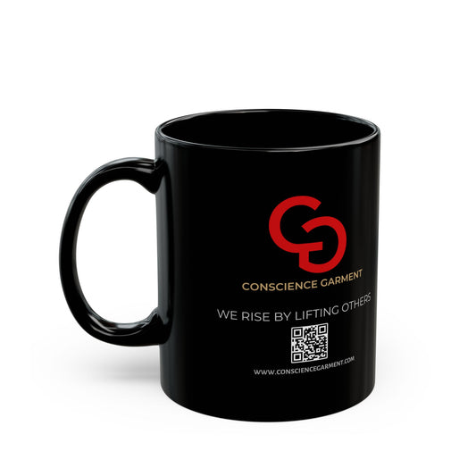 Empowering Black Mug - We Rise by Lifting Others, Unique Gift for Motivational Enthusiasts, Coffee Lovers, Inspirational Decor - Conscience Garment
