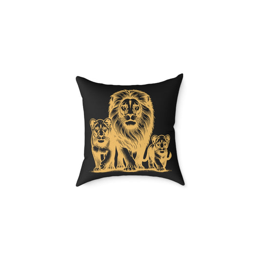 Lion Family Throw Pillow — Gold Safari Lion Cub Decorative Cushion