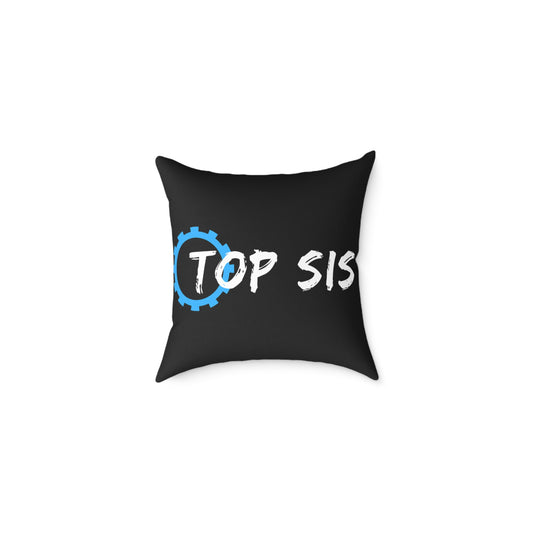 Top Sis Square Throw Pillow — Black Canvas Accent Cushion
