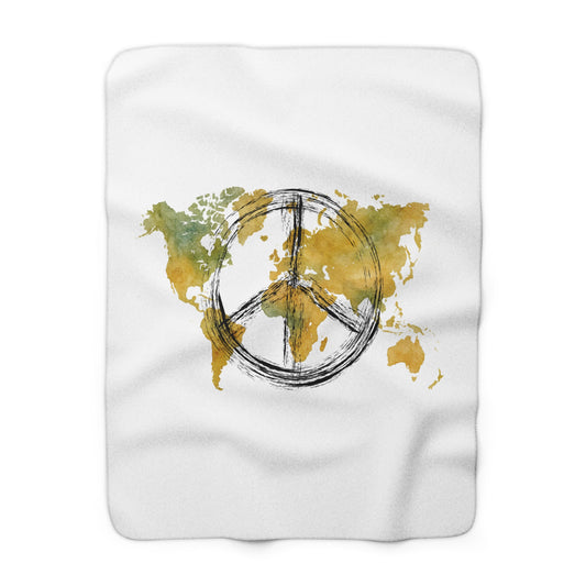 Peace World Map Sherpa Blanket — Cozy Travel-Inspired Throw