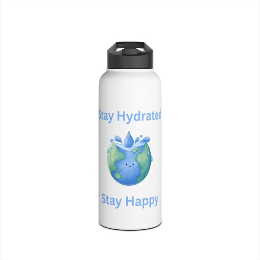 Stay Hydrated Stay Happy Stainless Steel Water Bottle — Cute Earth & Water Drop Design - Conscience Garment