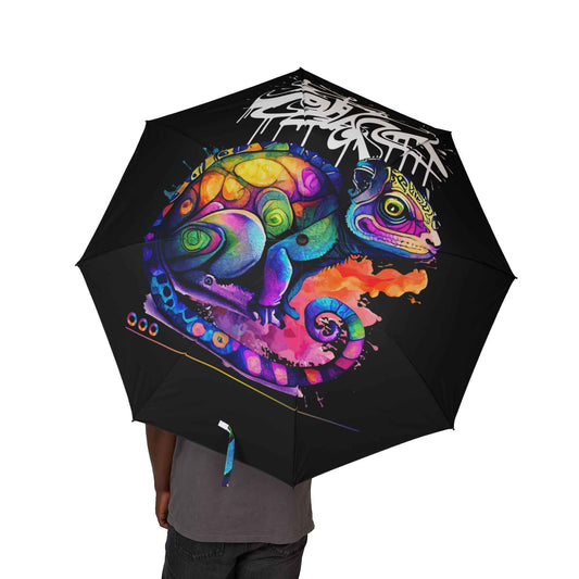 Colorful Graffiti Skull Foldable Umbrella — Semi-Automatic Compact Rain Umbrella
