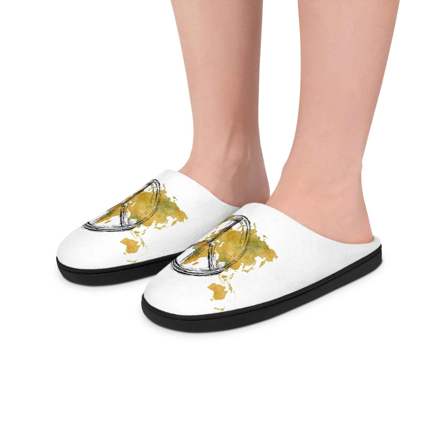 World Peace Watercolor Women's Indoor Slippers — Cozy Slip-On House Shoes