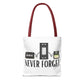 Retro Media 'Never Forget' Tote Bag — Vintage Cassette, VHS & Floppy Design