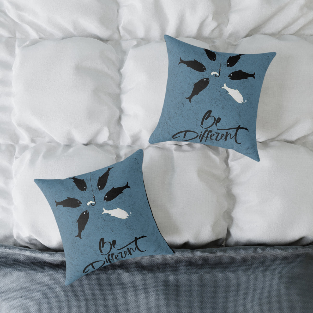 Be Different Fish Throw Pillow – Inspirational Nautical Accent Cushion
