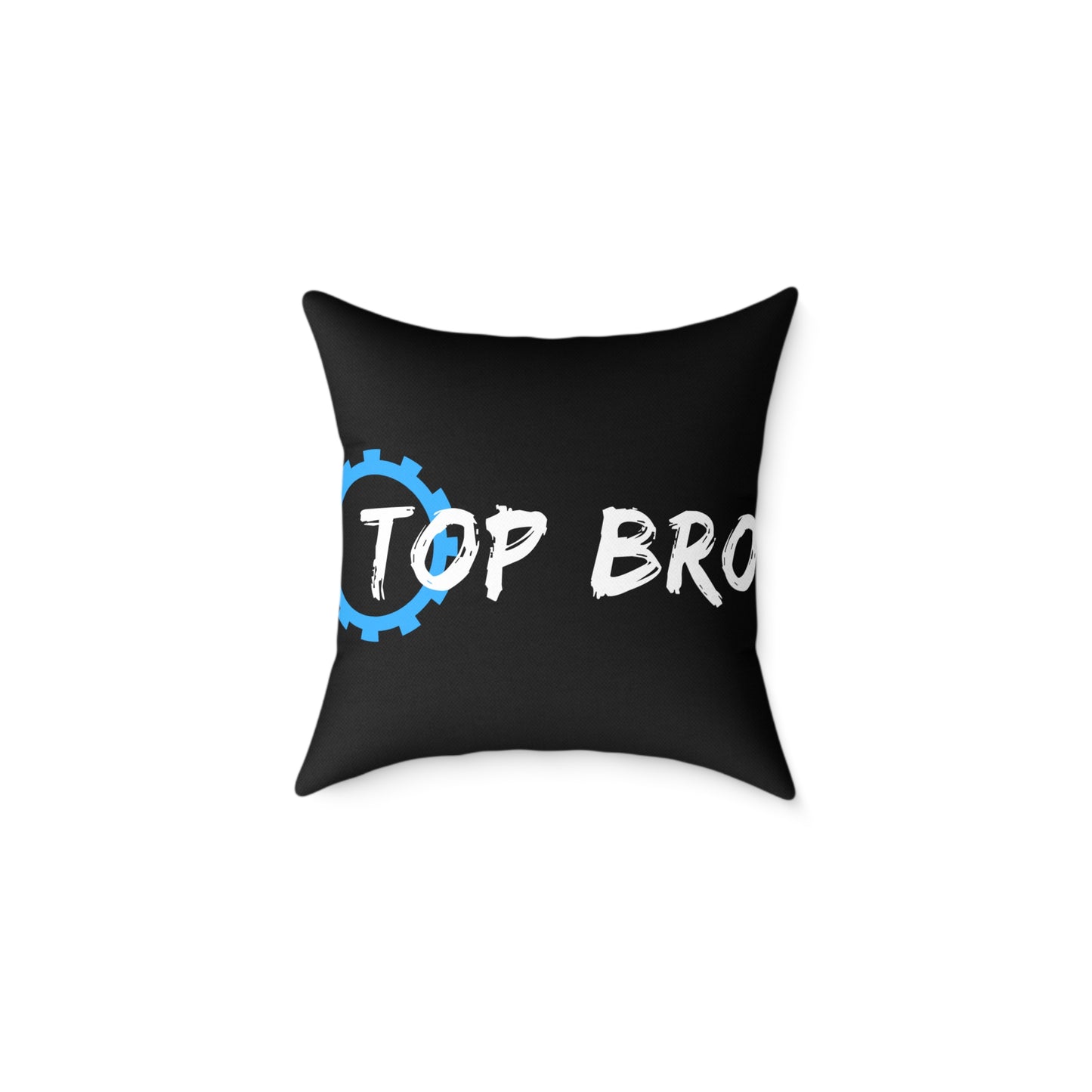 Top Bro Square Throw Pillow - Black Canvas Accent Cushion with Gear Logo