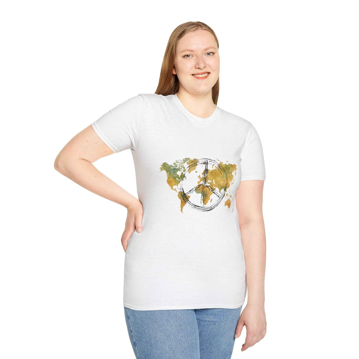 Peaceful World Map T-Shirt — Watercolor Peace Sign Globe T-Shirt