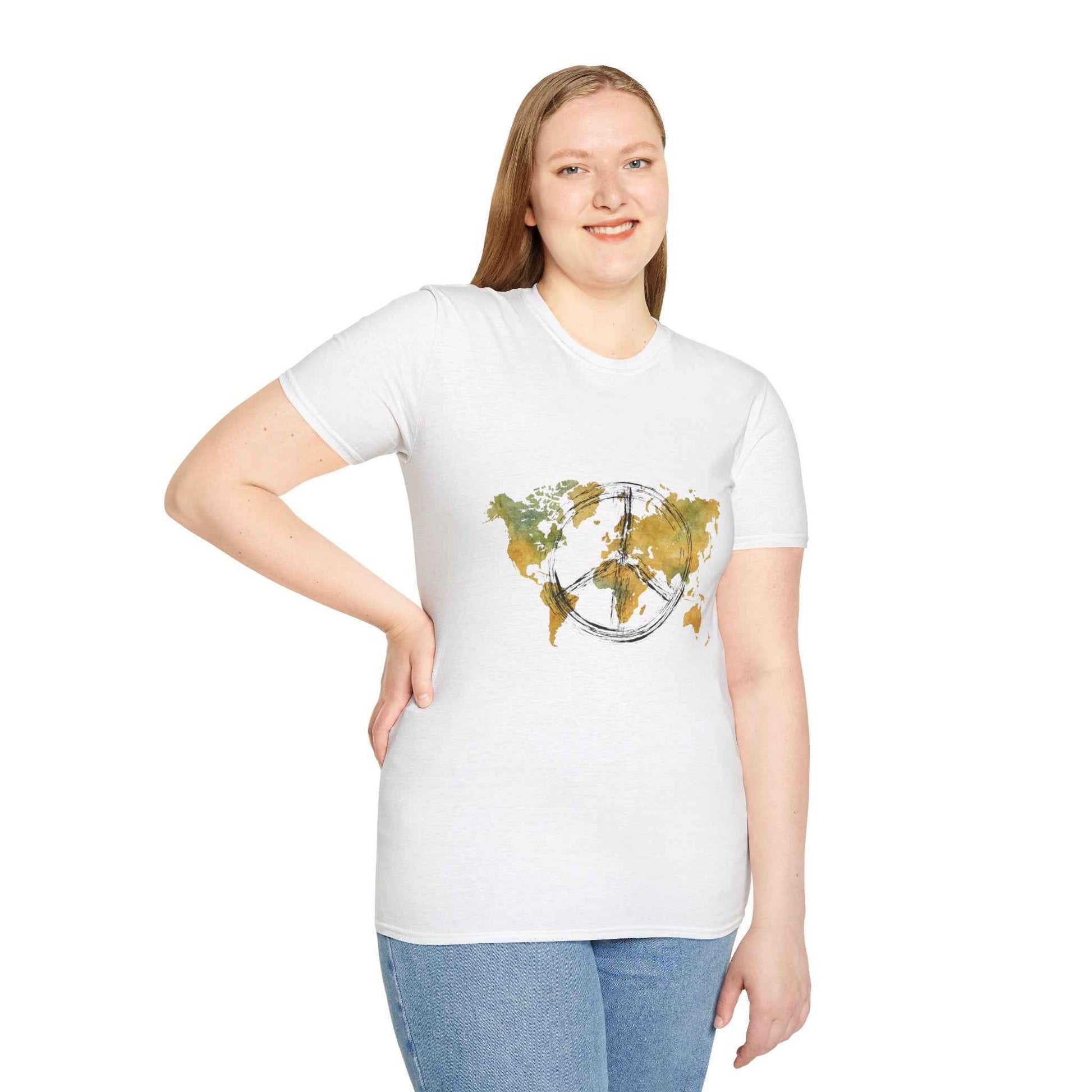 Peaceful World Map T-Shirt — Watercolor Peace Sign Globe T-Shirt
