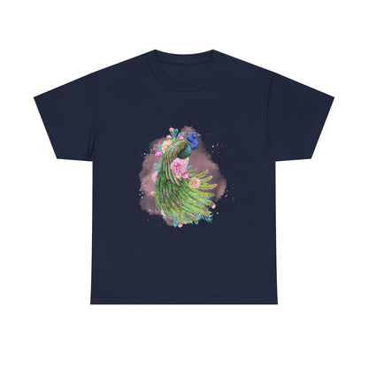 Peacock Floral Unisex Tee, Unique Animal Shirt, Nature Lover Gift, Casual Wear, Artful Graphic Tee - Conscience Garment