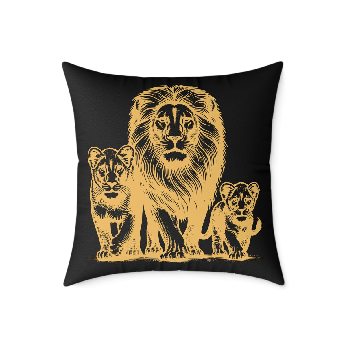 Lion Family Throw Pillow — Gold Safari Lion Cub Decorative Cushion
