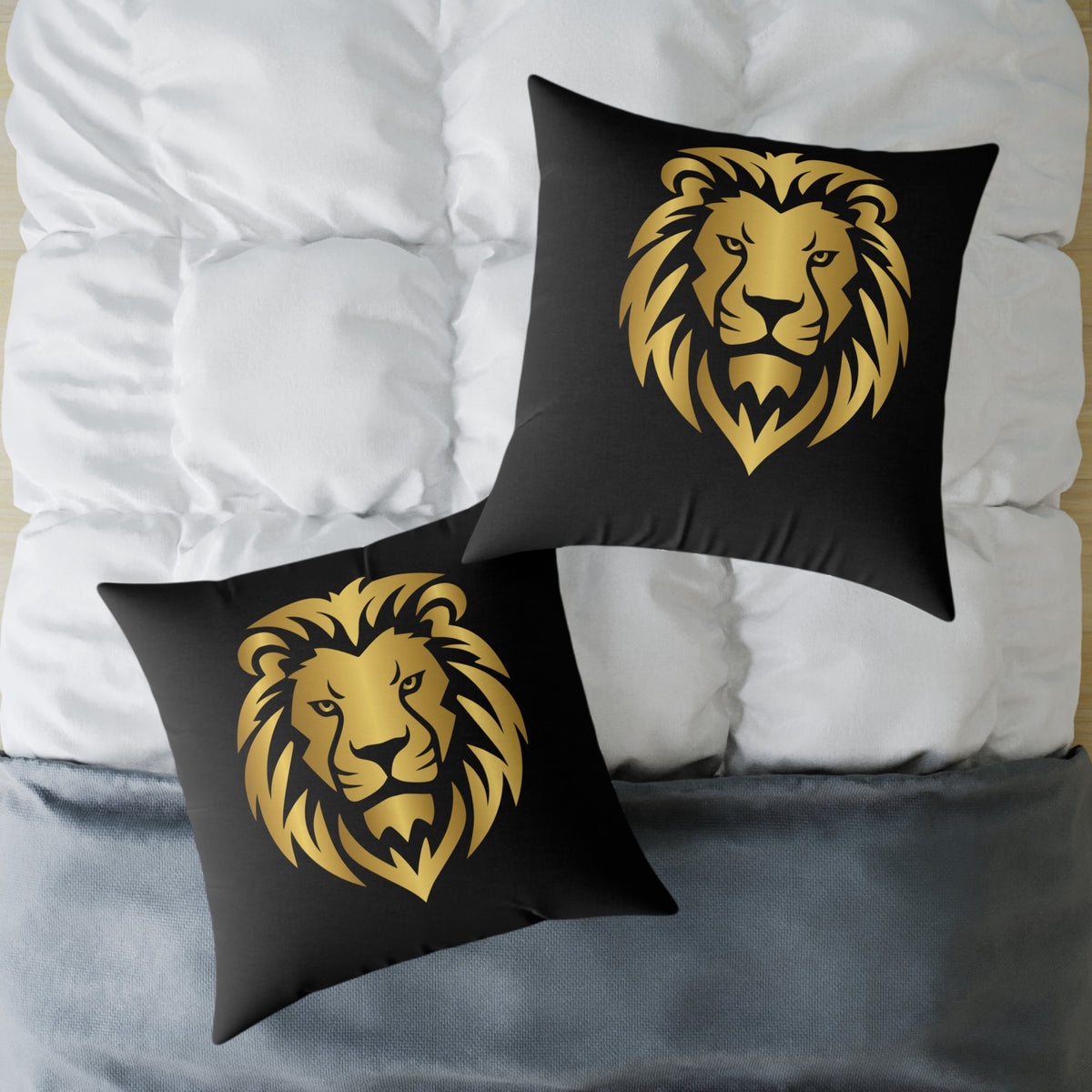 Lion Head Throw Pillow — Gold Lion Decorative Cushion for Living Room