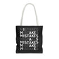 Mistakes Repeat Pattern Tote Bag — Black Typography Shopper