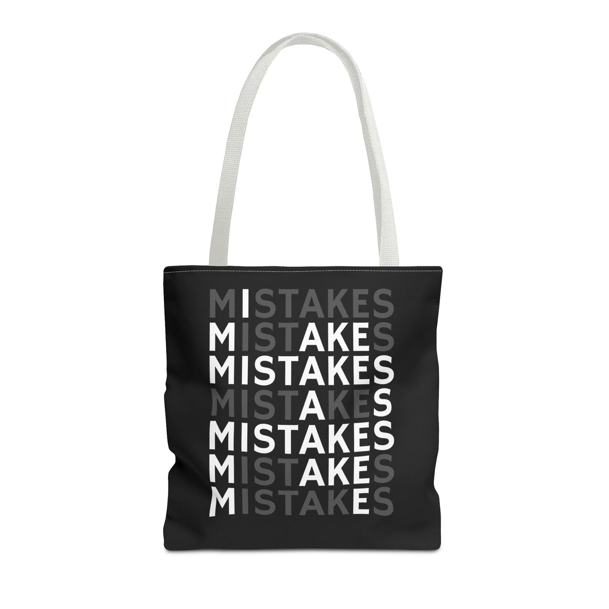 Mistakes Repeat Pattern Tote Bag — Black Typography Shopper