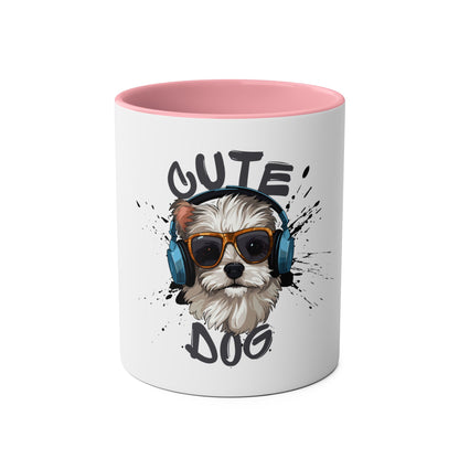Cute Dog with Headphones Mug, Two-tone, 11oz - Conscience Garment