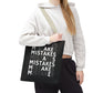Mistakes Repeat Pattern Tote Bag — Black Typography Shopper
