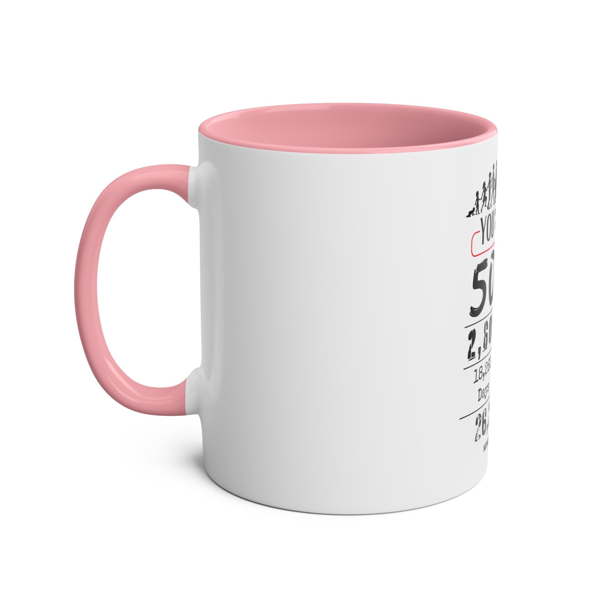 Happy 50th Birthday Gift, Mugs, 2 tone, Boys, Girls, Men, Women, Funny, Age, Facts, Years, Months, Weeks, Days, Hours, Minutes