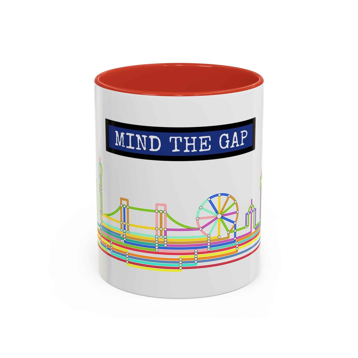 Mind the Gap Coffee Mug — Colorful City Skyline Accent Mug (11/15oz)