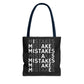 Mistakes Repeat Pattern Tote Bag — Black Typography Shopper