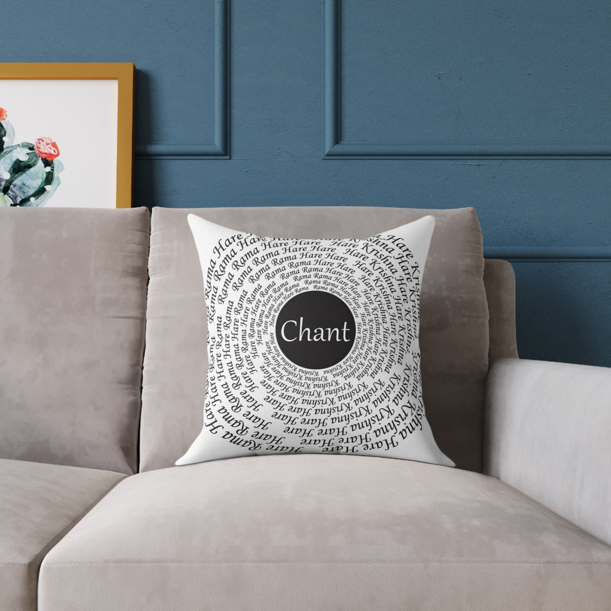 Hare Krishna chant Meditation Square Pillow — Spiritual Mantra Decorative Cushion