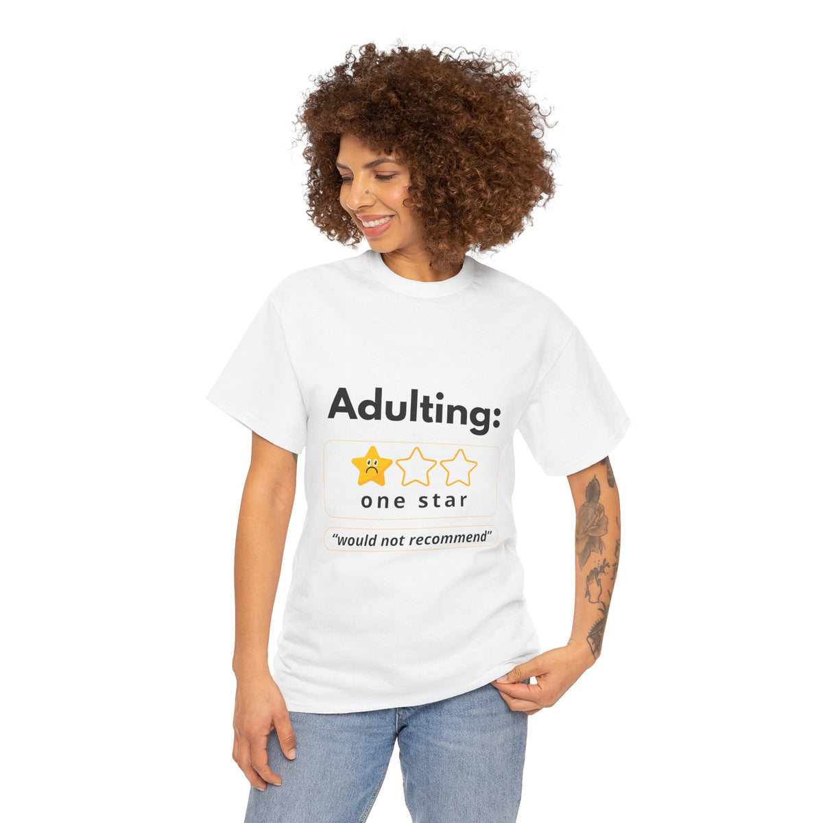 Funny Adulting T-Shirt, Hilarious Quote Tee for Young Adults, Gift for Graduations, Birthdays, Casual Wear, 1 Star Review T-Shirt - Conscience Garment
