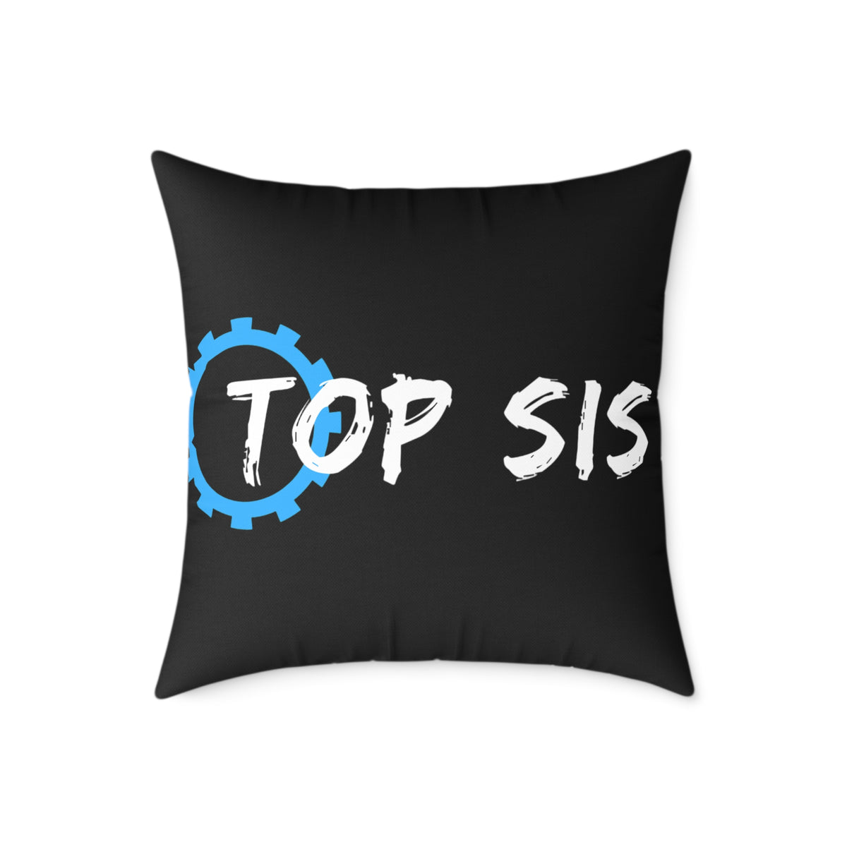 Top Sis Square Throw Pillow — Black Canvas Accent Cushion