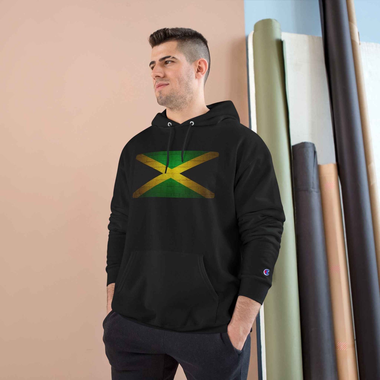 Jamaica Flag Hoodie Vintage Distressed Jamaican Pride Pullover - Champion