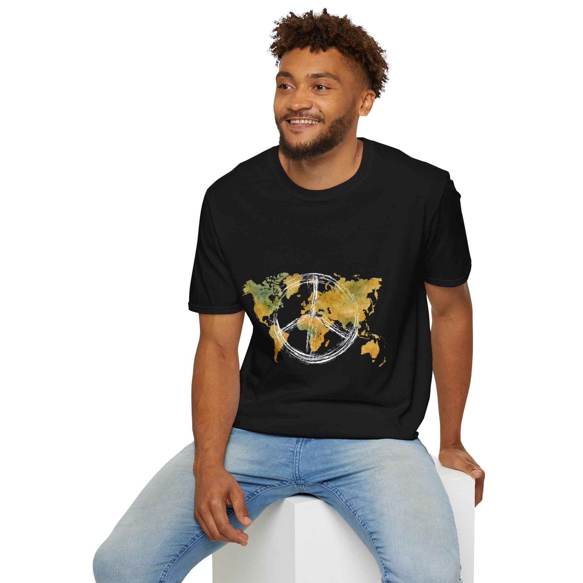 Peaceful World Map T-Shirt — Watercolor Peace Sign Globe T-Shirt