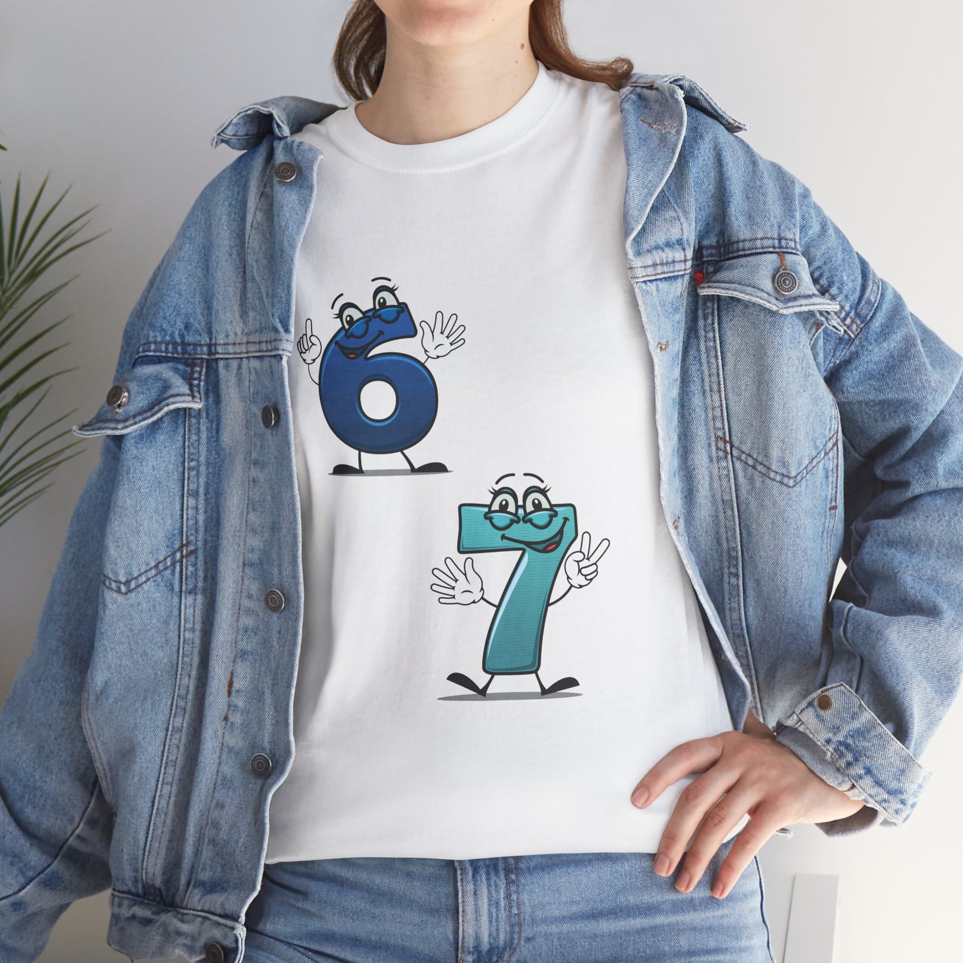 Number 6 & 7 Cartoon Tee — Playful Matching Numbers Graphic T-Shirt - Conscience Garment