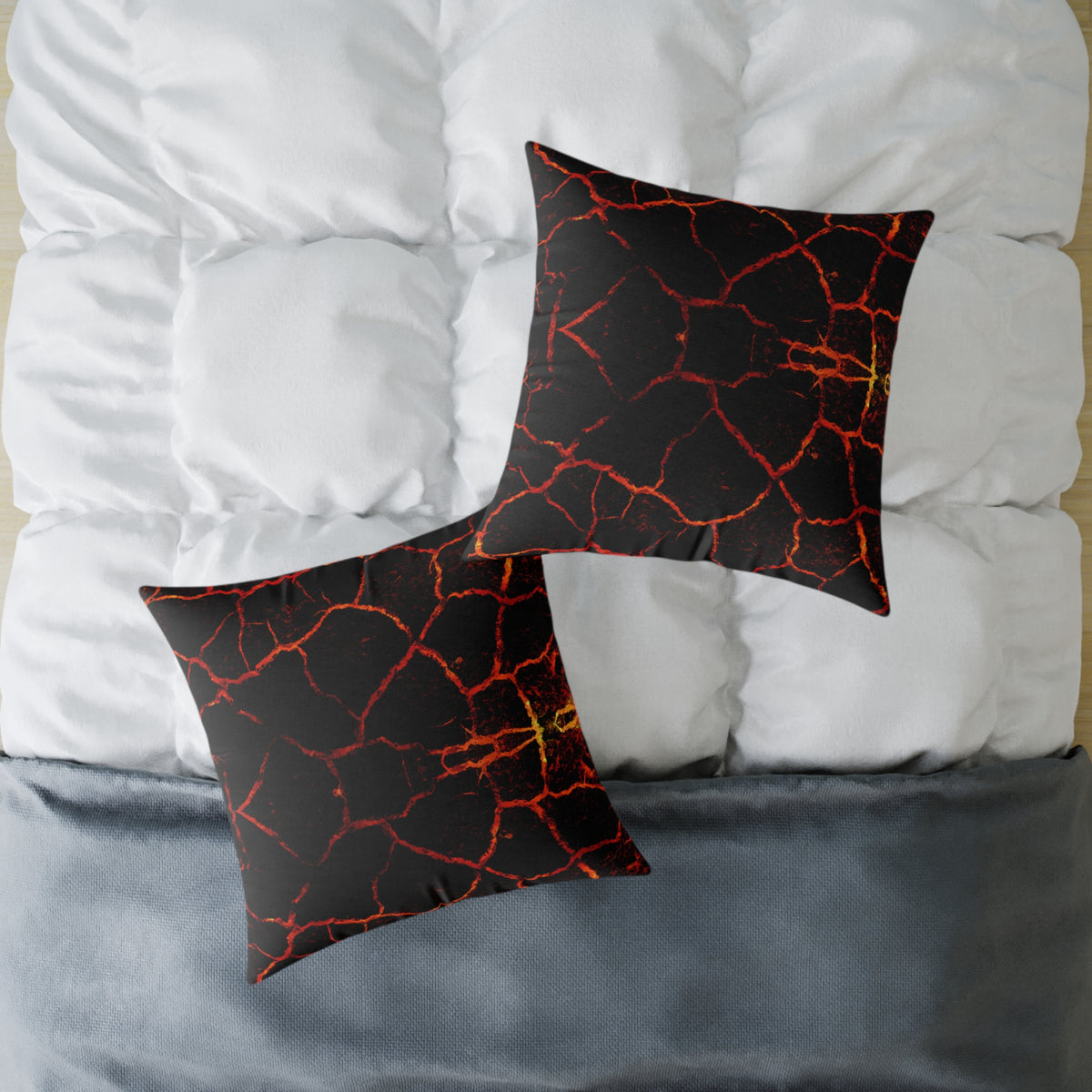 Lava Crackle Square Pillow — Fiery Red Black Decorative Throw Pillow