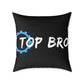 Top Bro Square Throw Pillow - Black Canvas Accent Cushion with Gear Logo