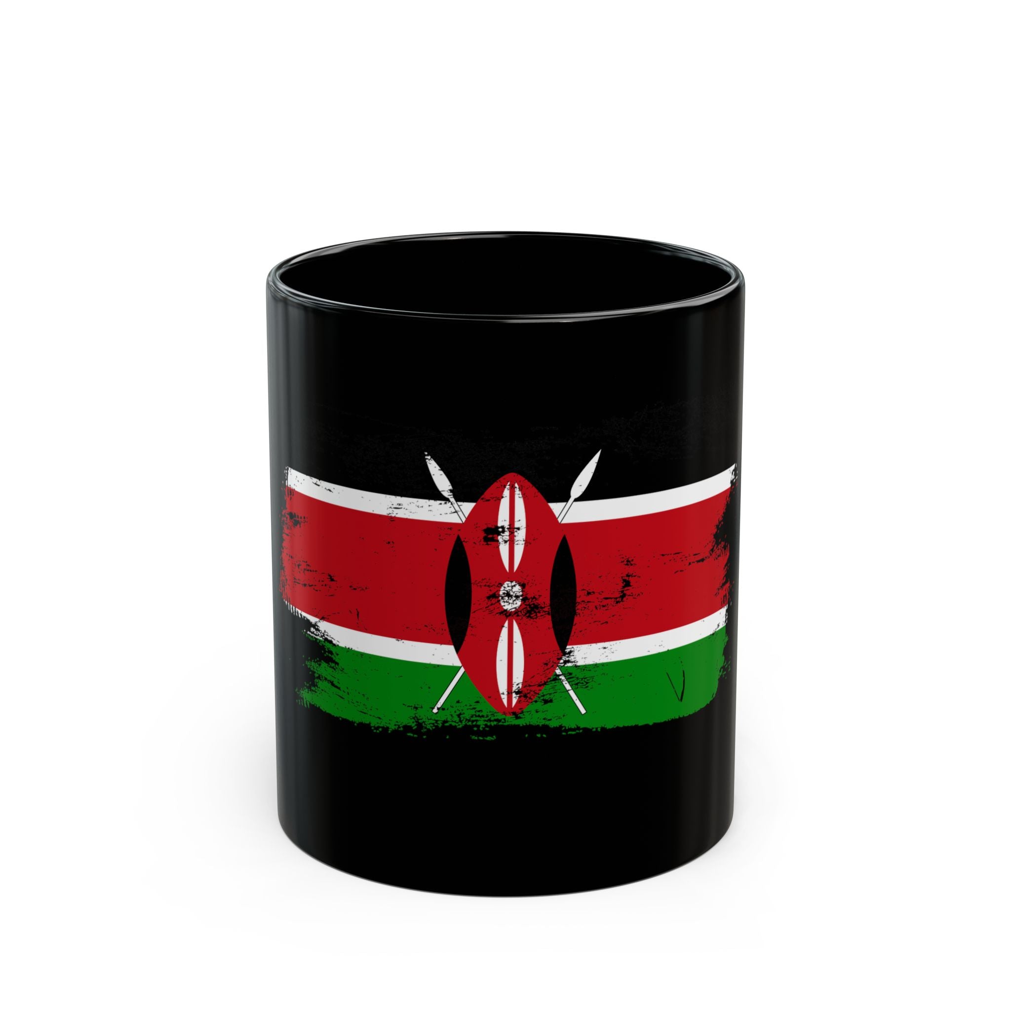 Kenya Flag Black Coffee Mug – Distressed Kenyan Shield & Spears Design (11oz, 15oz)