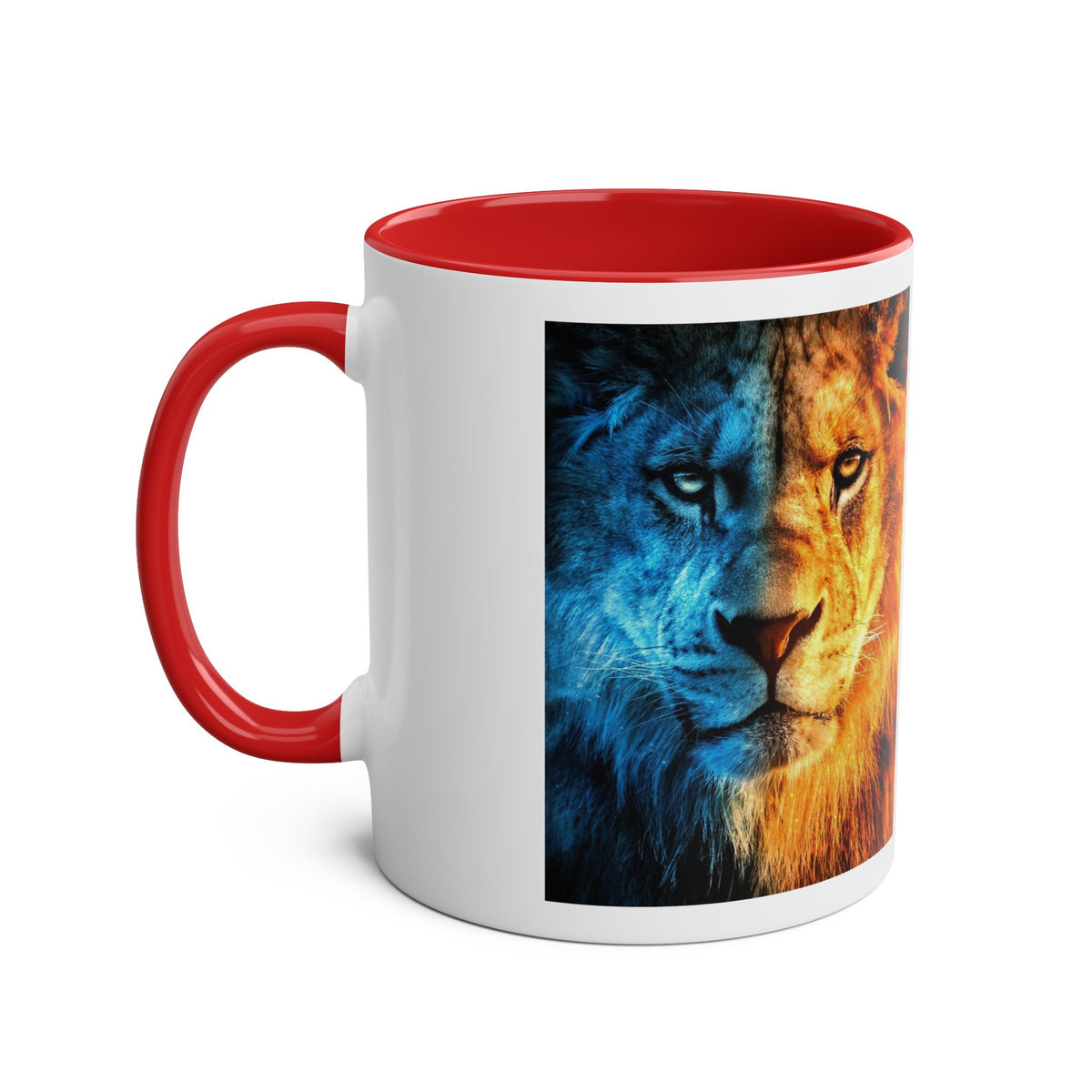Lion Fire and Water Design Mug, Two-Tone, 11oz - Conscience Garment