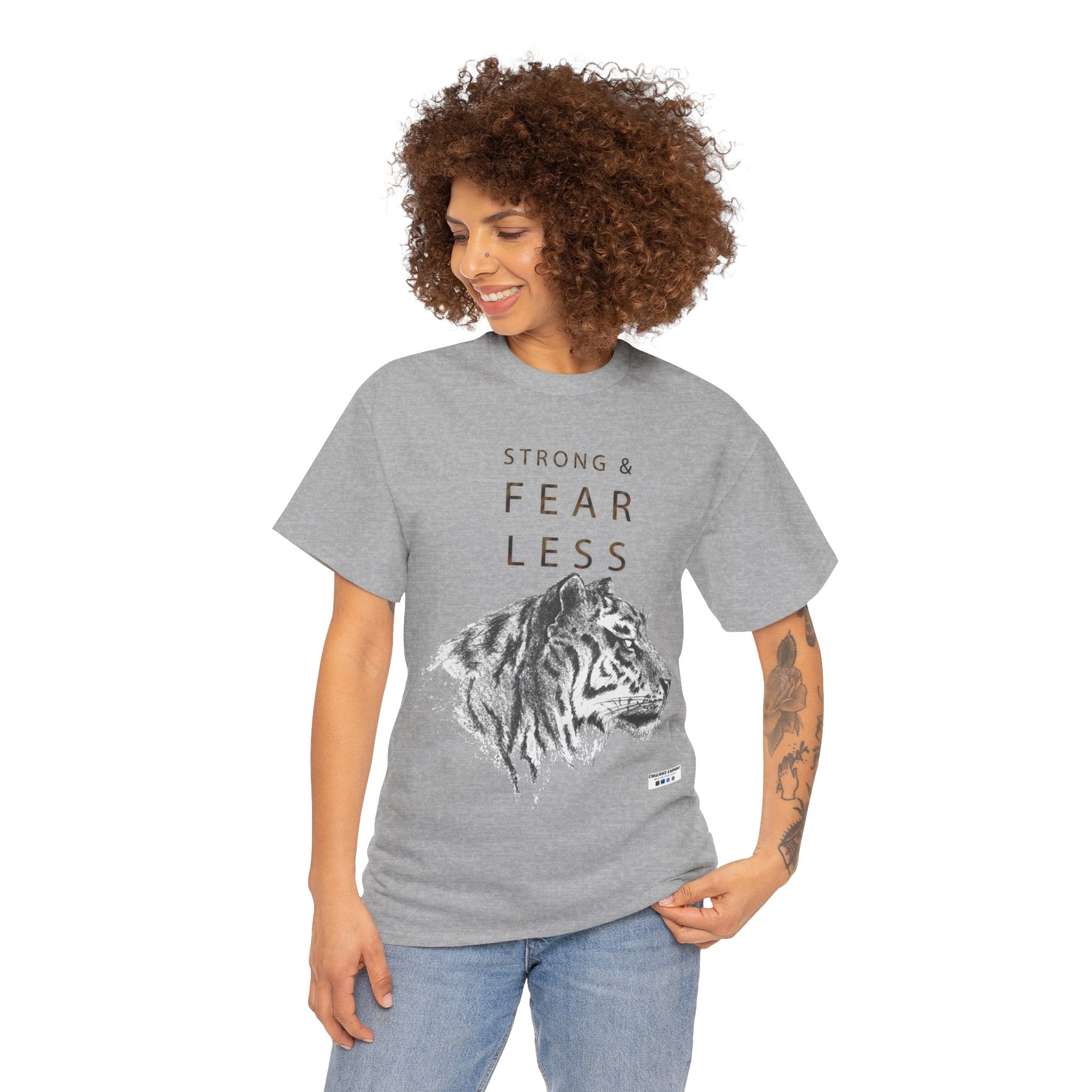 T Shirt, Unisex Heavy Cotton, White, Gift, Mindfulness, Inspiration, Motivation, Conscience Garment, Tiger, Fearless, Wild