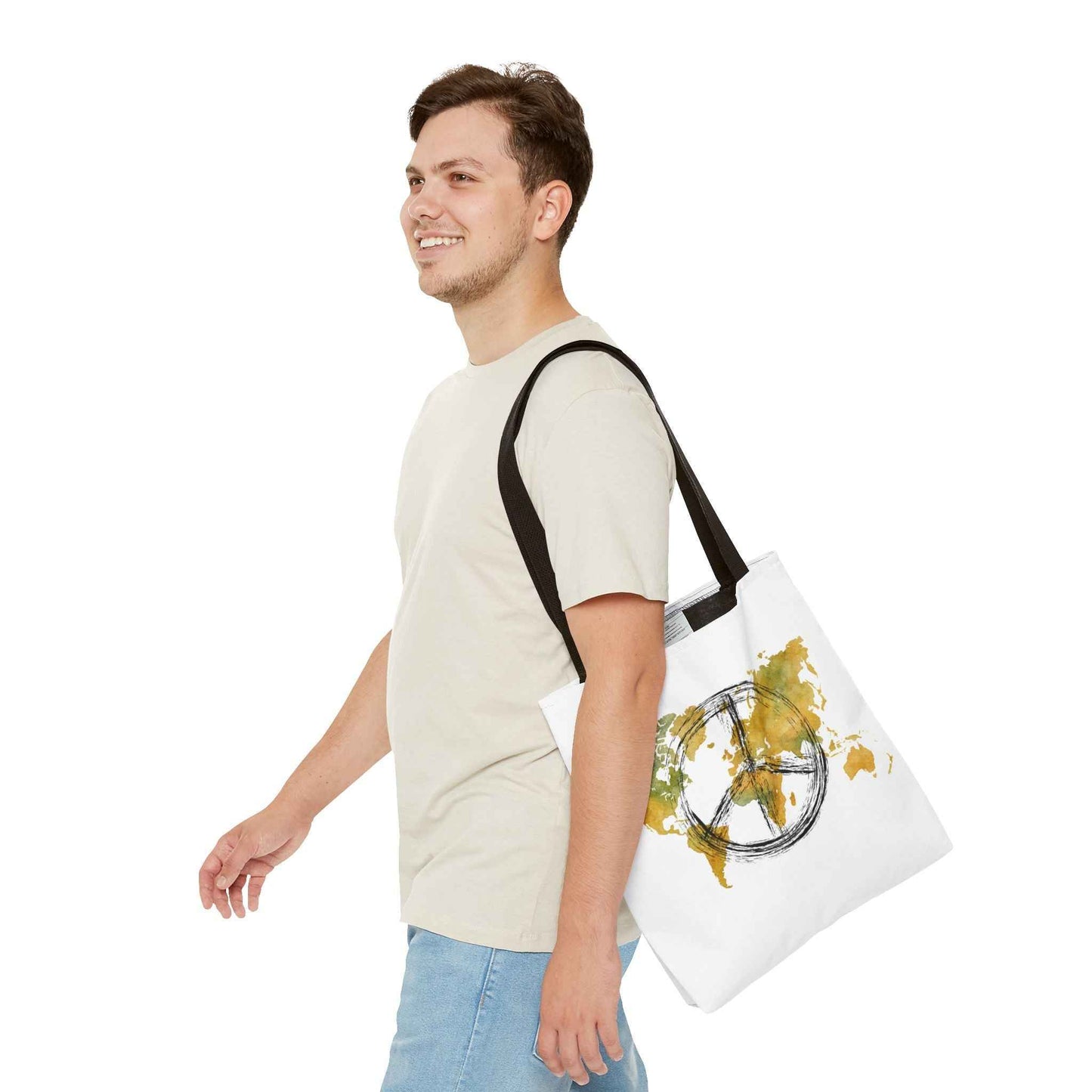 World Peace Map Tote Bag — Peace Symbol Watercolor Map Eco Shopper