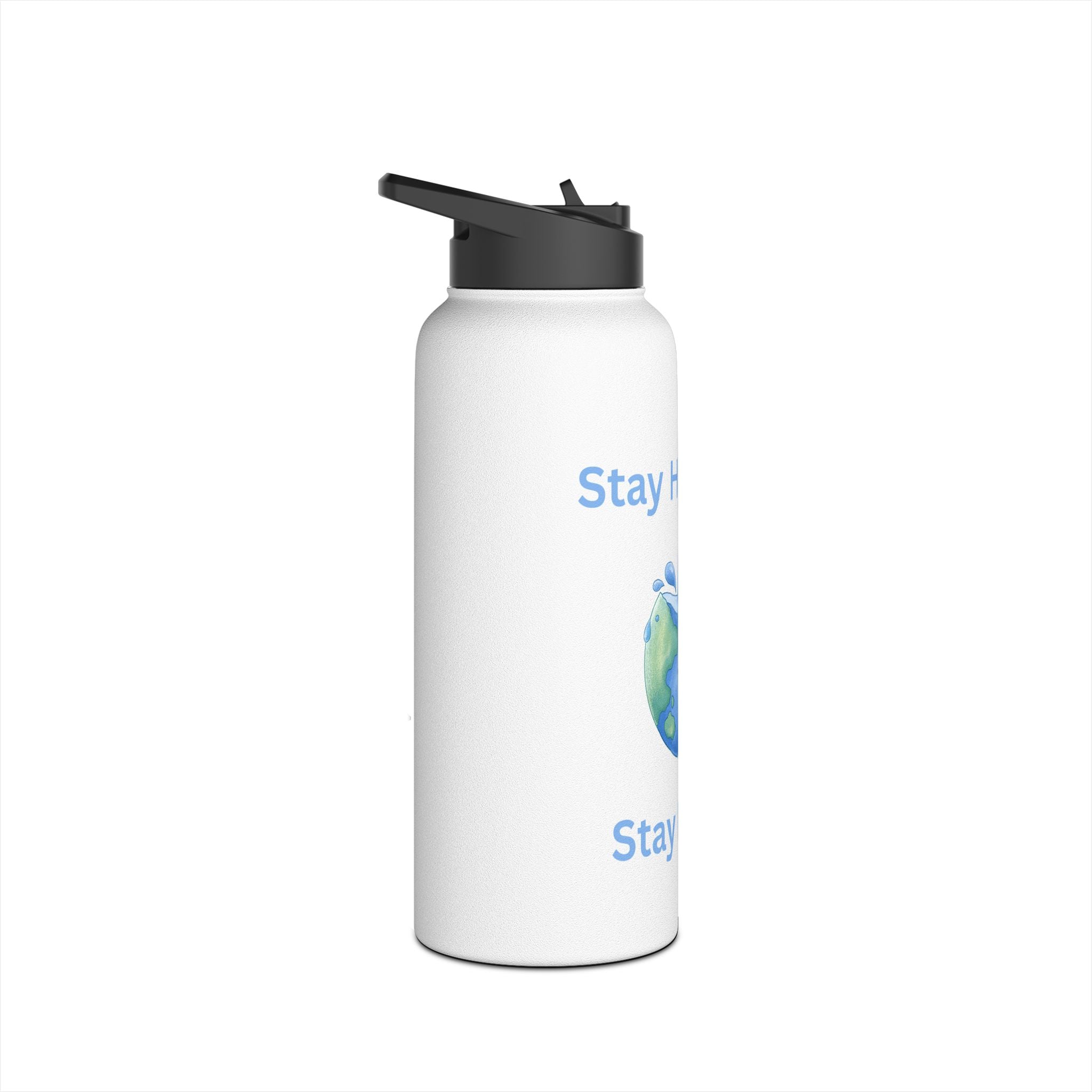 Stay Hydrated Stay Happy Stainless Steel Water Bottle — Cute Earth & Water Drop Design