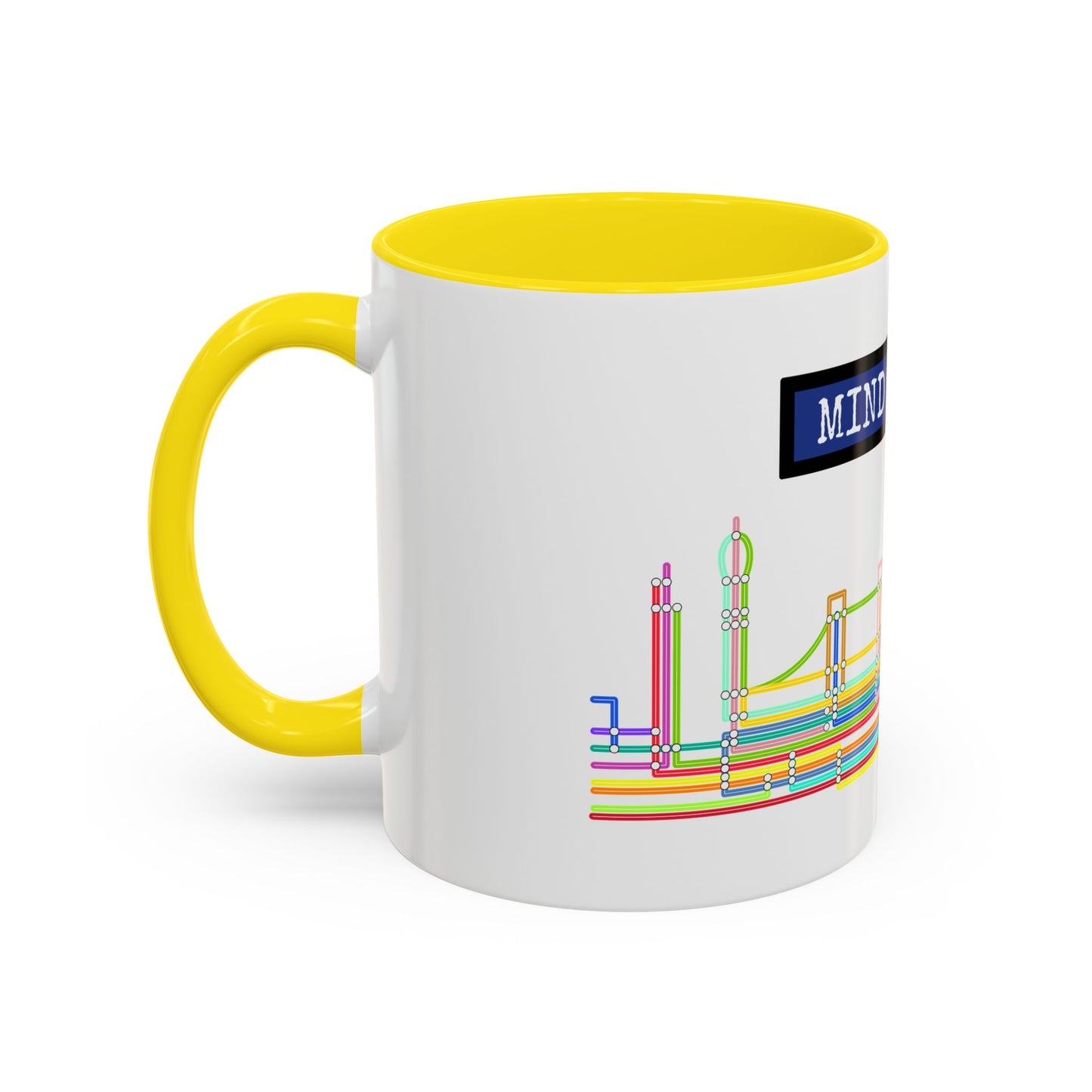 Mind the Gap Coffee Mug — Colorful City Skyline Accent Mug (11/15oz)