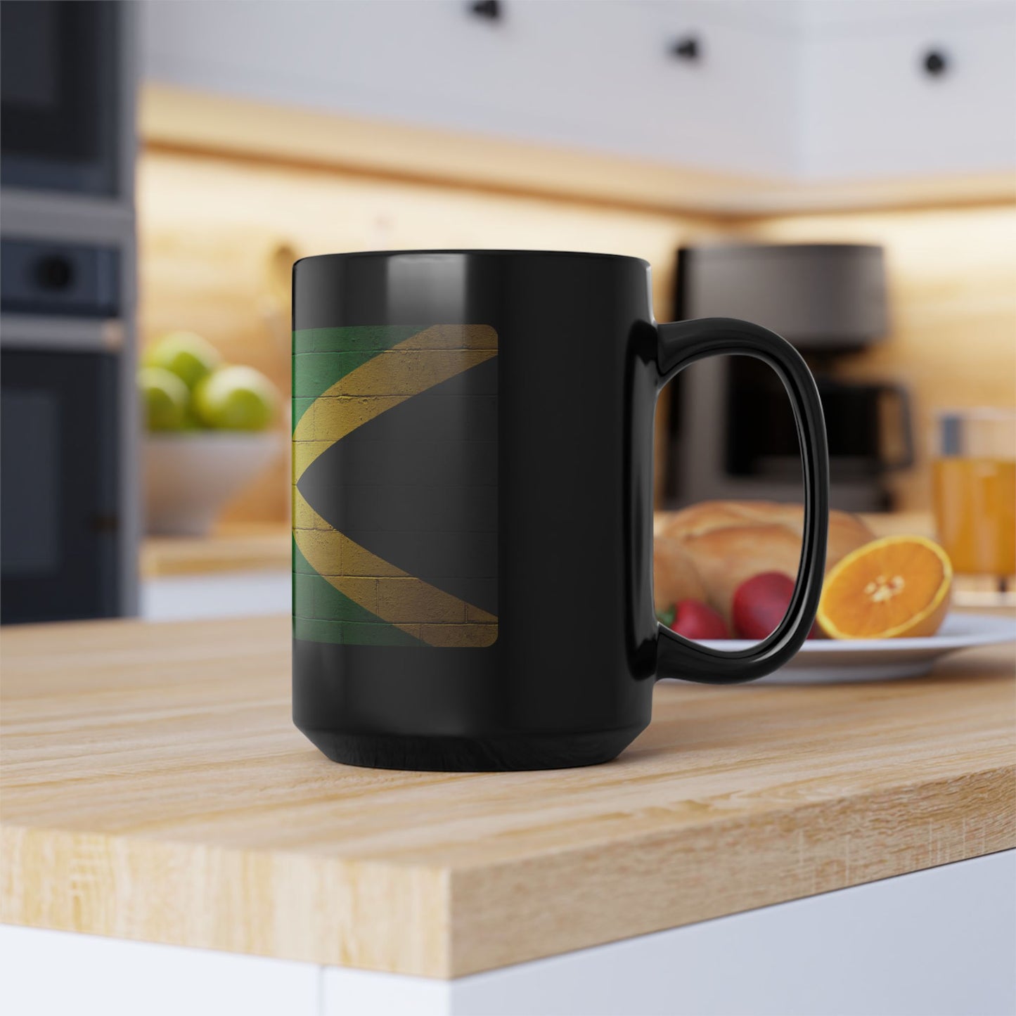 Jamaica Flag Black 15oz Mug — Distressed Brick Print Coffee Cup
