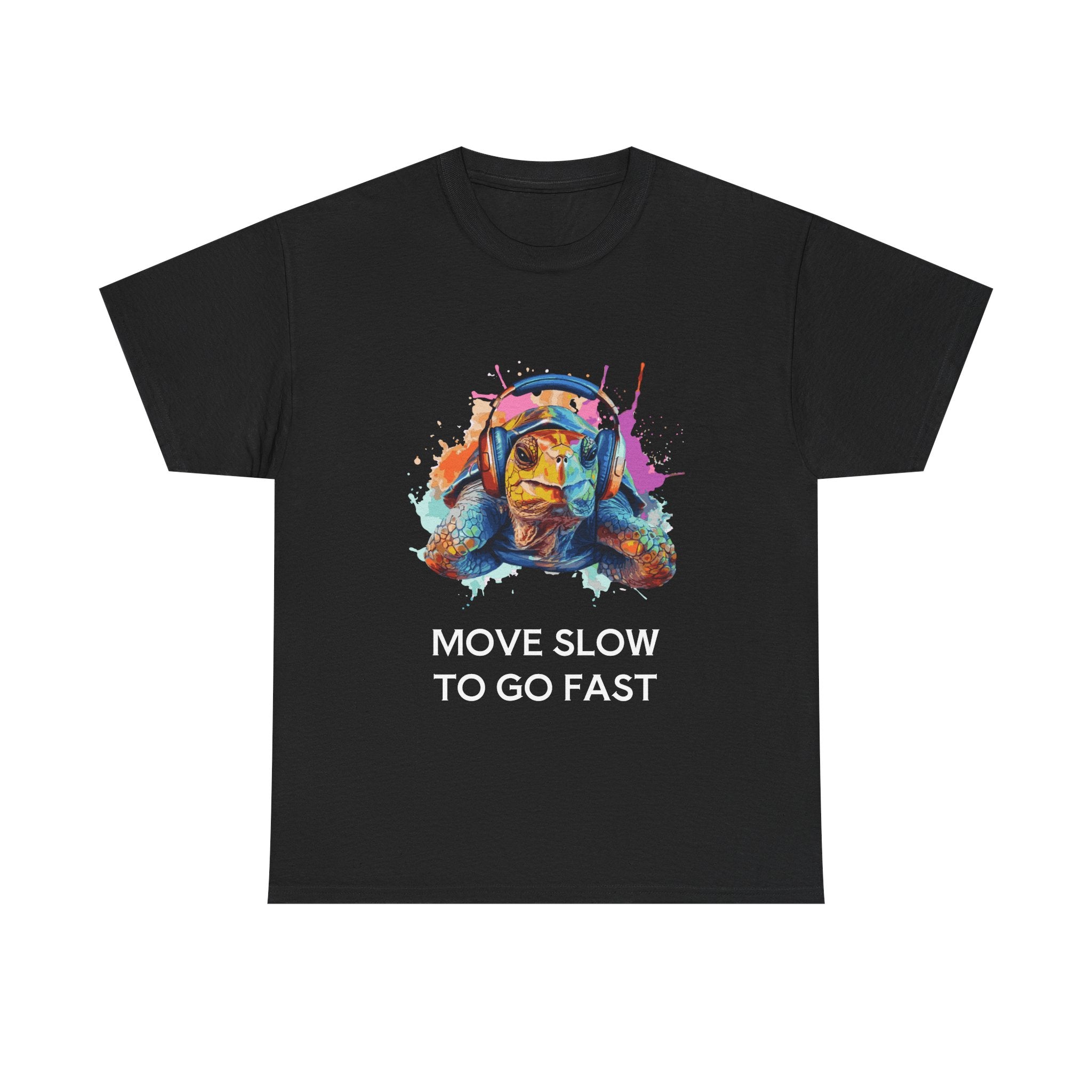 T-Shirt Colorful Turtle with Headphones | 'Sometimes it's best to go Slow to go Fast'