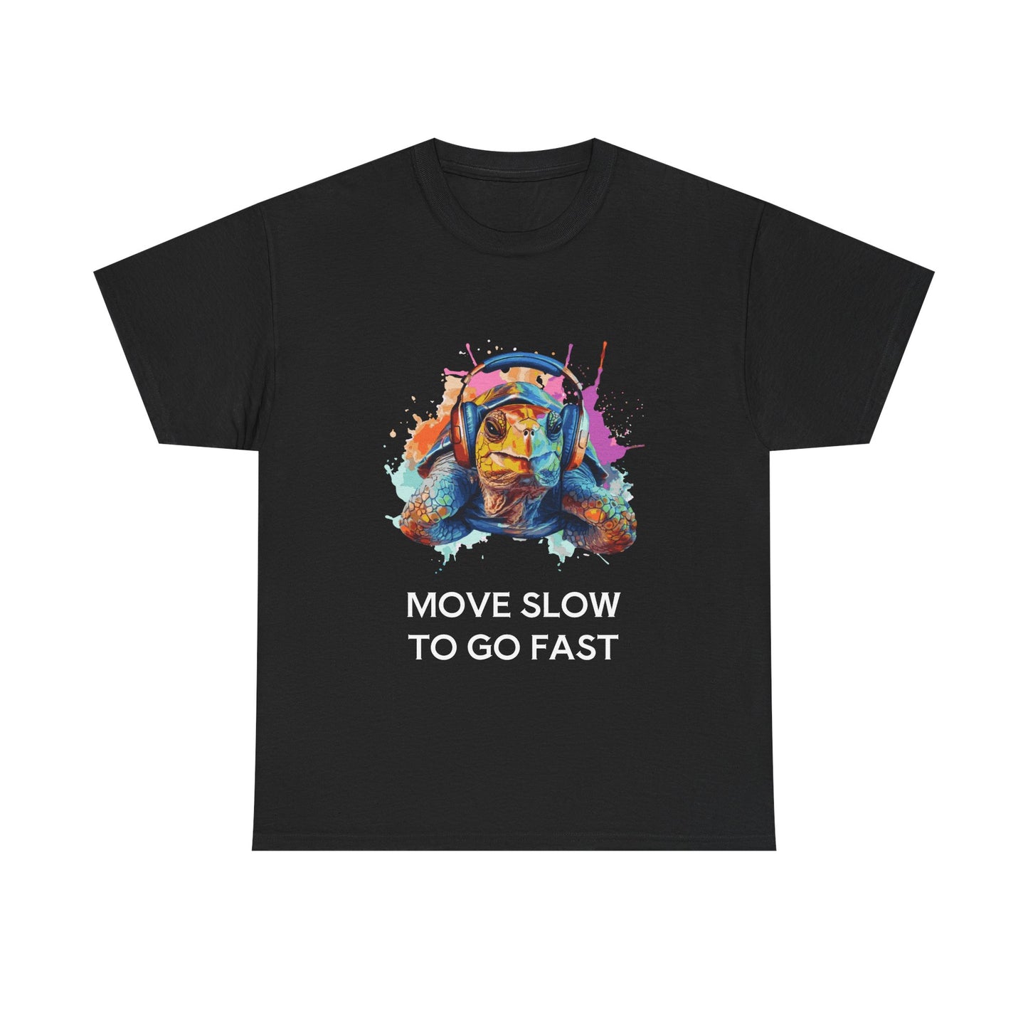 T-Shirt Colorful Turtle with Headphones | 'Sometimes it's best to go Slow to go Fast' - Conscience Garment